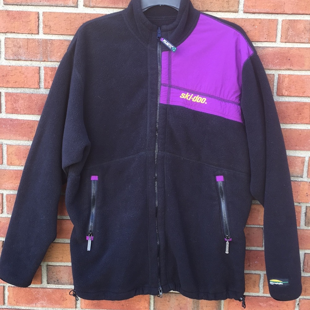 Vintage Ski-Doo Bombardier Black/Purple Polartec Fleece Snowmobile Jacket Large